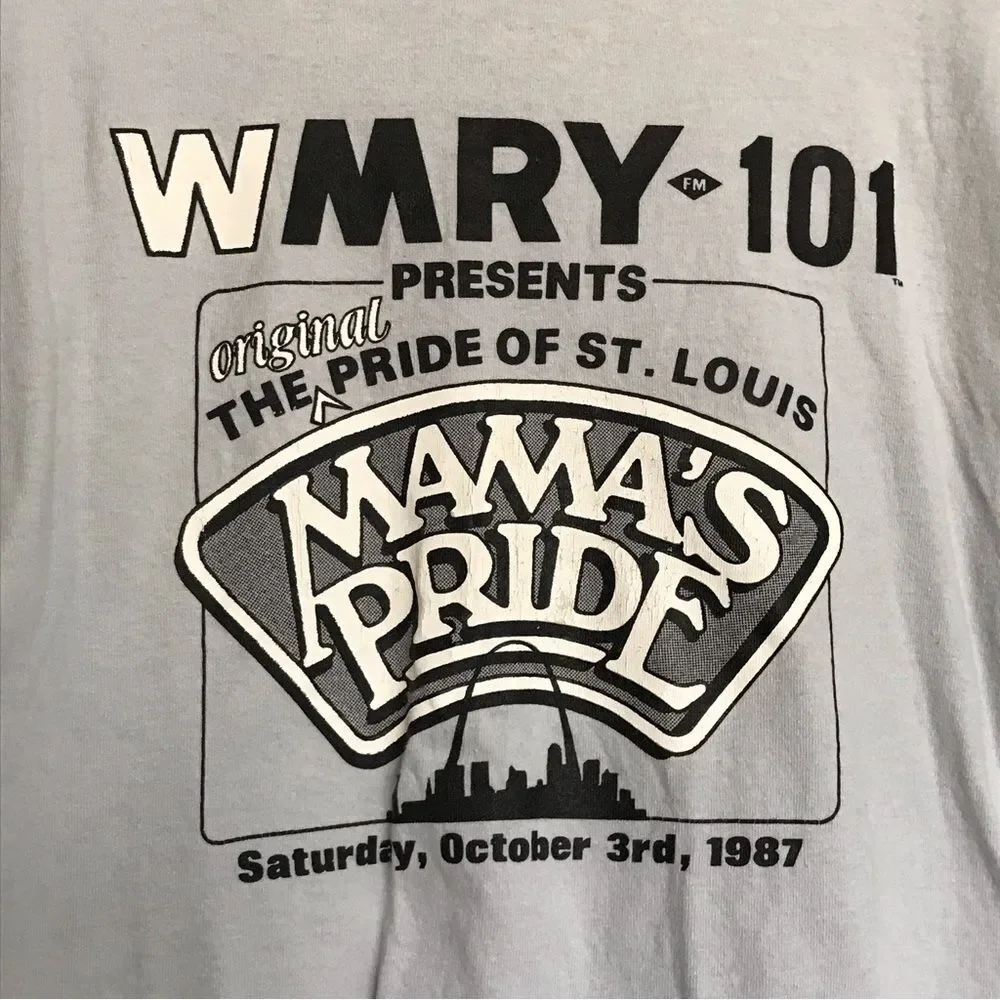 Original Vintage WMRY 101 Mama's Pride Gray Tshirt Tee Sz XL 80s 1987 St Louis